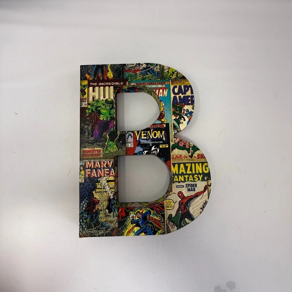 Marvel Comics Wood Wall Letter B Decor Hulk Iron Man Spider-Man Venom Multicolor